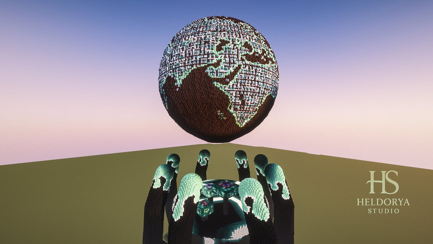 Tech-Themed Cyber Sci-Fi PvP Arena / Lobby with Floating Glowing Globe | Minecraft Map