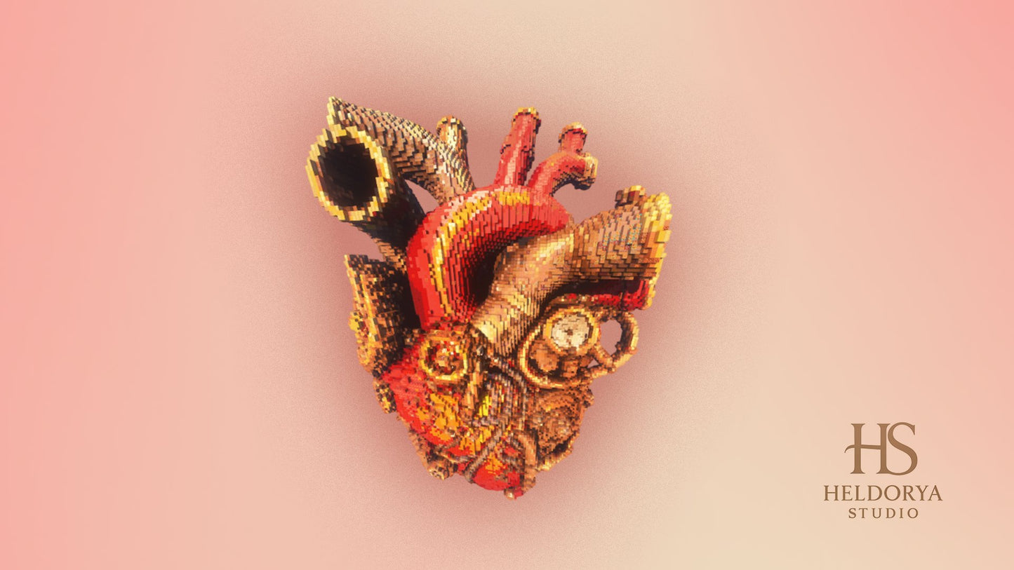 Realistic Heart With Gears - Statue