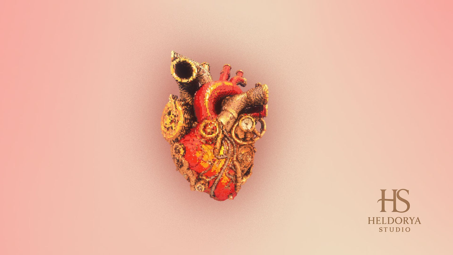 Realistic Heart With Gears - Statue